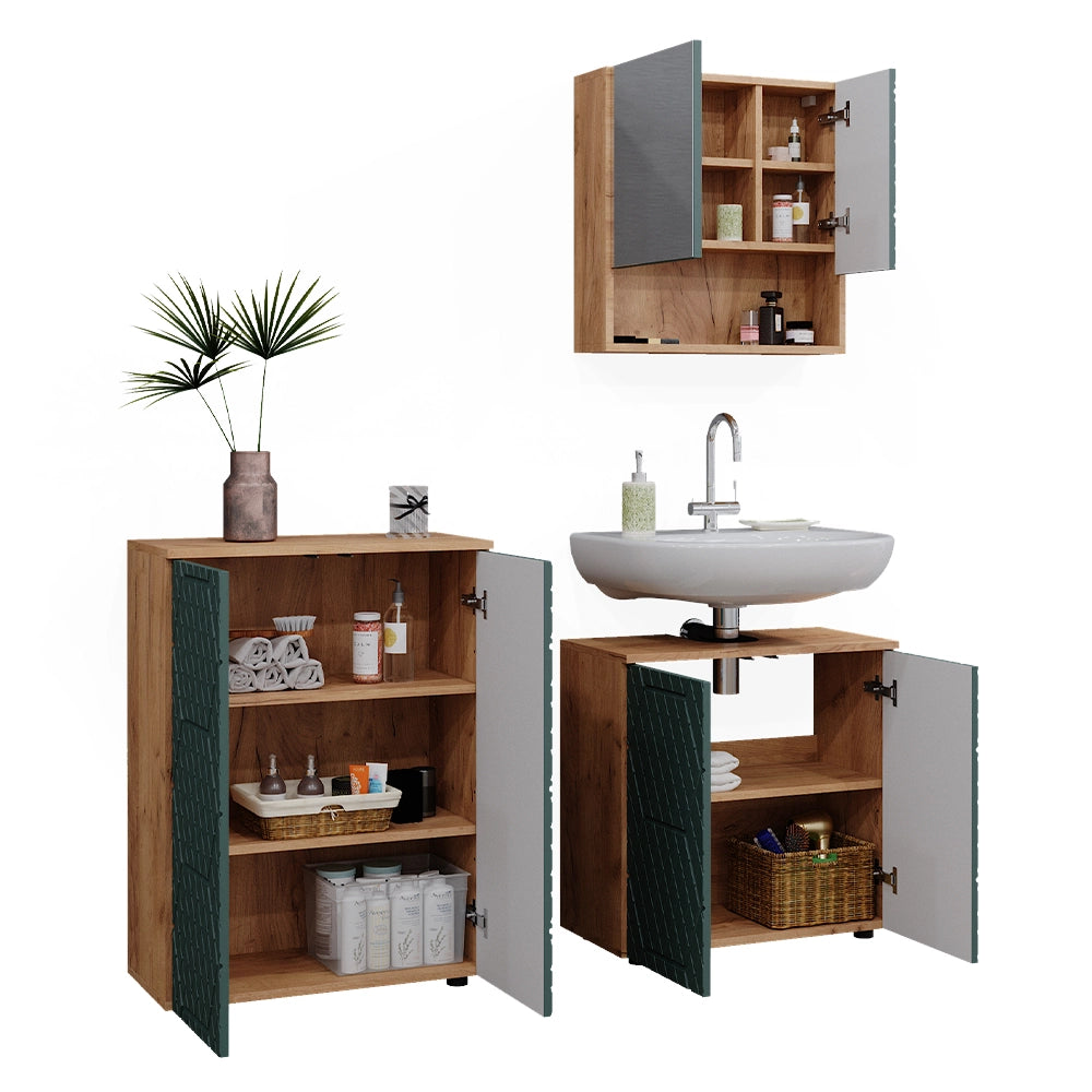 Vicco Set mobili bagno Quercia verde/oro 3 parti, con unità di base 60 cm