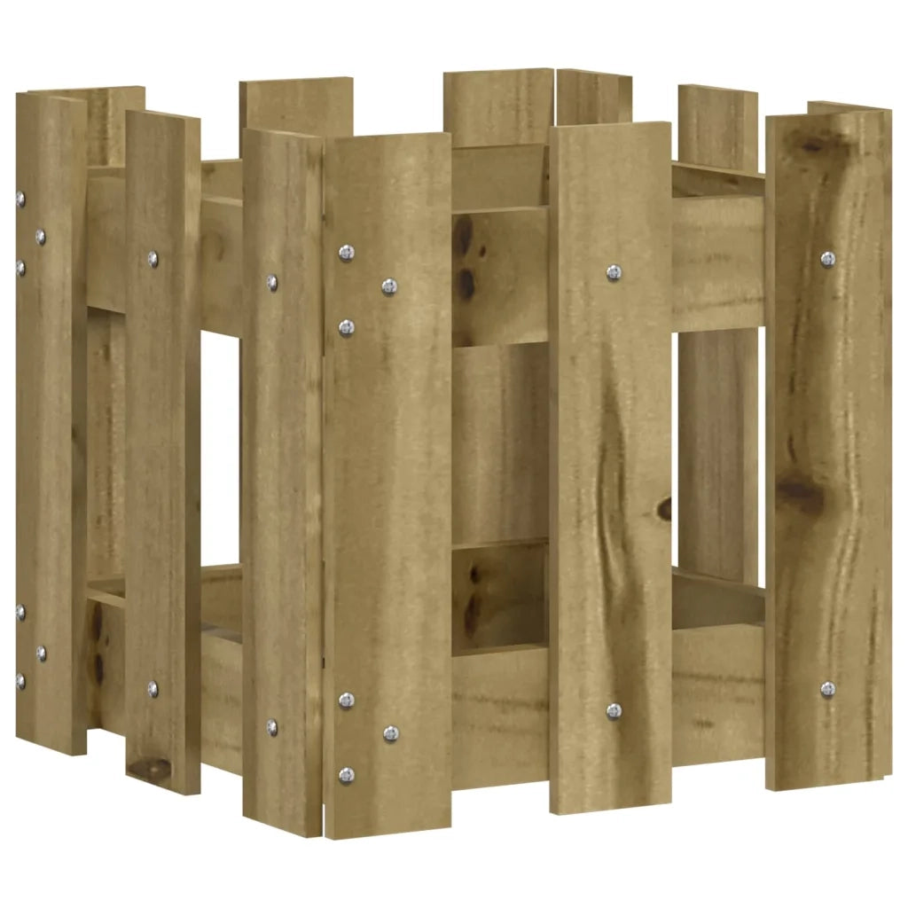 Fioriera Giardino a Recinzione-Vaso con Ringhiera-Contenitore per Piante 30x30x30Pino Massello Impregnato