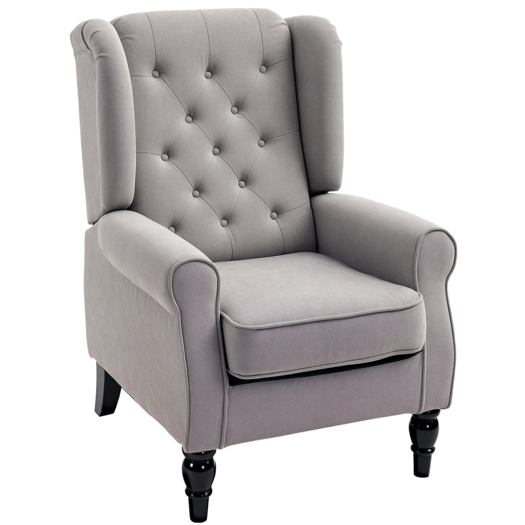 Poltrona Grigia Imbottita con Braccioli e Gambe in Legno ¨C zephmum ¨C 90x100x85