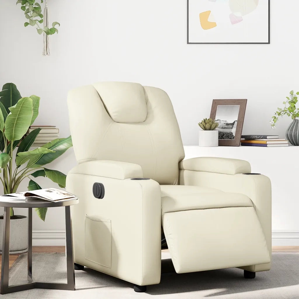 Divano Sedia-Poltrona Reclinabile Elettrica Crema in Similpelle 312765