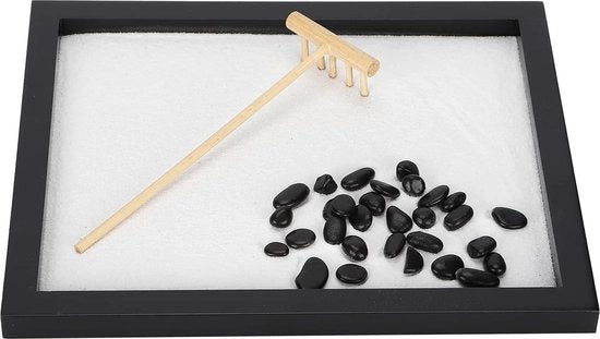 Bureau da giardino zen con panno di sabbia decorativo per desktop miniaturo da spiaggia, decorazione rustica per l'armonia zen.