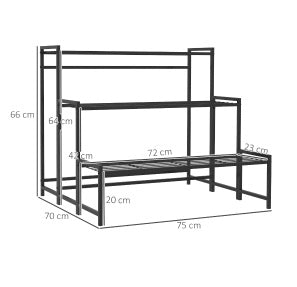 Supporto per Piante a 3 Livelli in Metallo Nero 66 cm per Interni ed Esterni