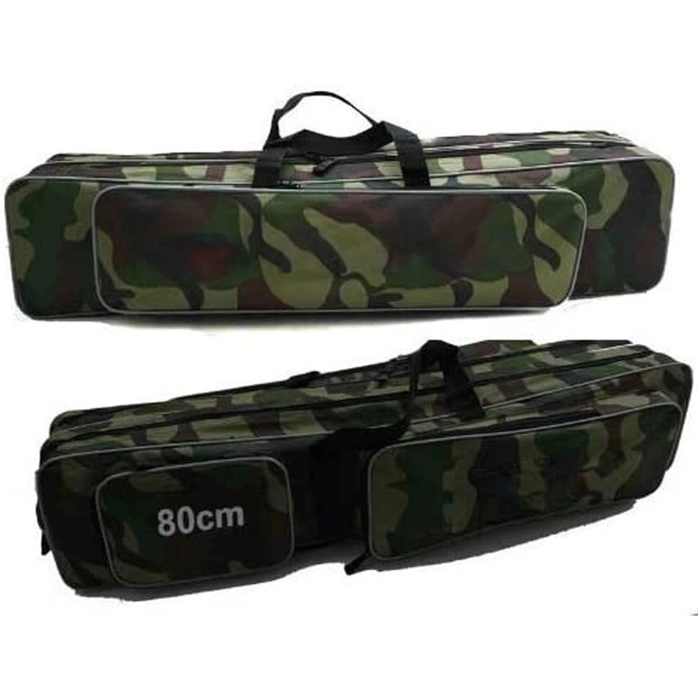 Trade Shop - Borsa Fodero Custodia Porta Canne Da Pesca 80cm Con 2 Scomparti Zip Pieghevole -
