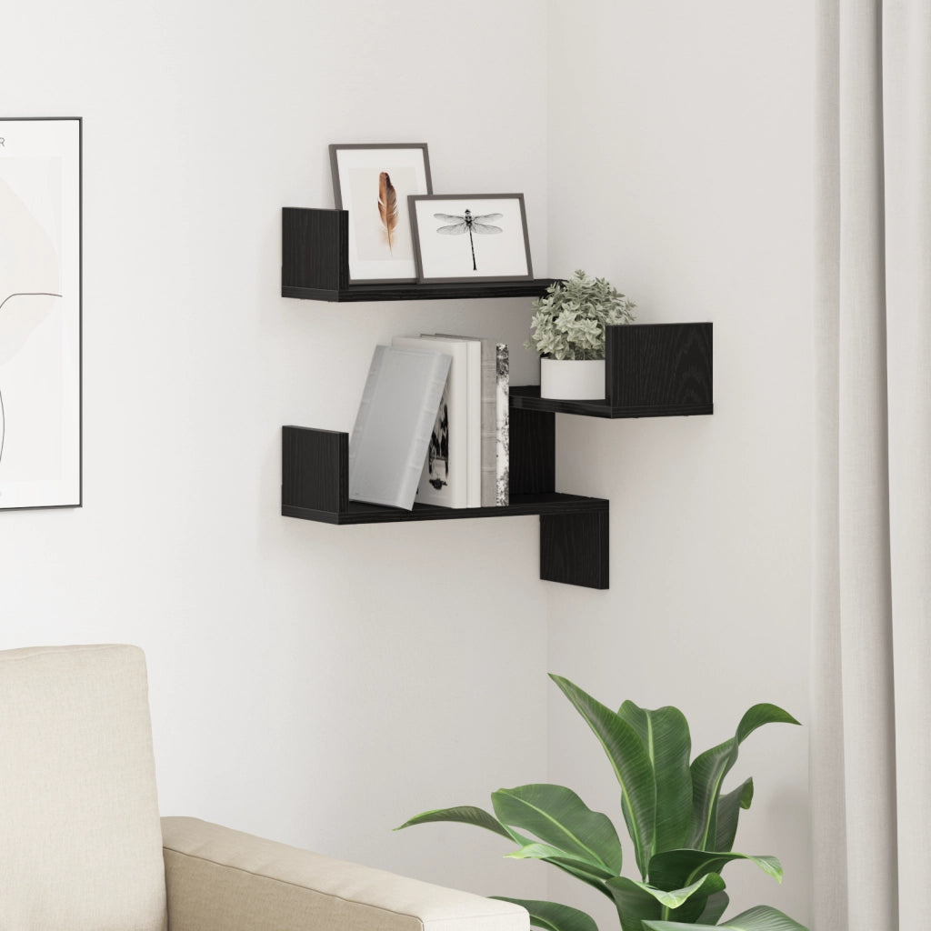 Mensola Angolare  Nera Rovere 40x40x49,5 cm in Legno Ingegnerizzato