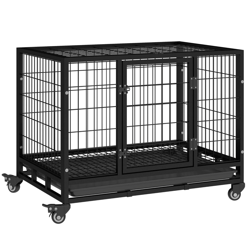 Gabbia per Cani in Metallo con Ruote e Freni ¨C Xylo ¨C Vassoio Estraibile 92x62x75 cm Nero