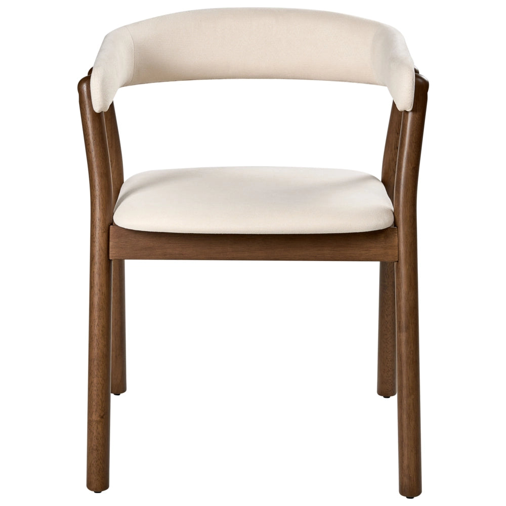 Set di 2 sedie da pranzo in tessuto poliestere marrone scuro e bianco sporco Gambe in legno di gomma Stile retrò tradizionale