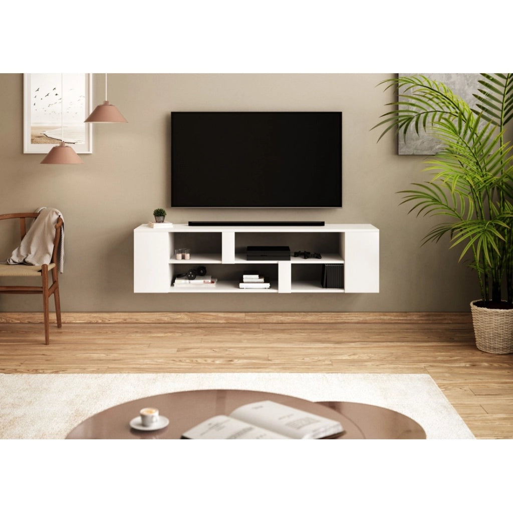 Mobile porta TV sospeso collezione CLARA colore bianco 155cm con 6 vani