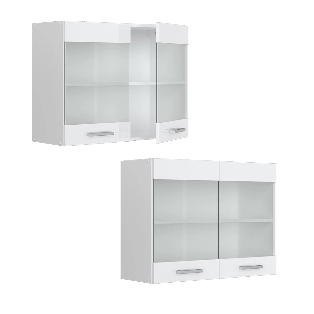 Vicco Pensile universale Bianco lucido 80 cm con ante in vetro