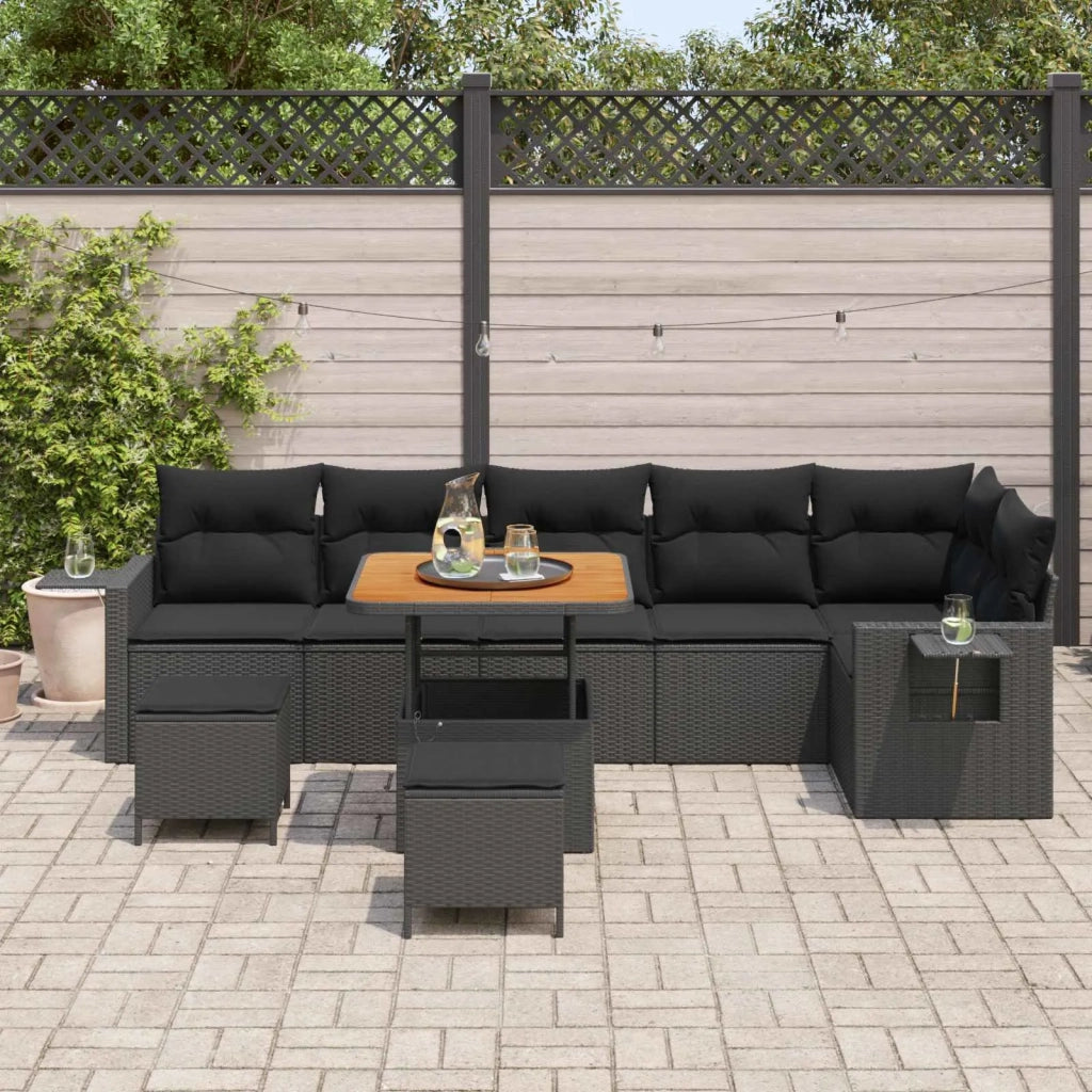 Set Divano da Giardino con cuscino 11 pcs Nero polyrattan