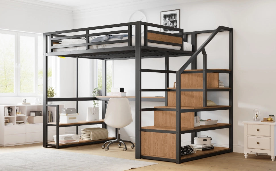 Letto a castello metallico nero con funzione contenitiva e tavolo dimensioni 140x200 cm