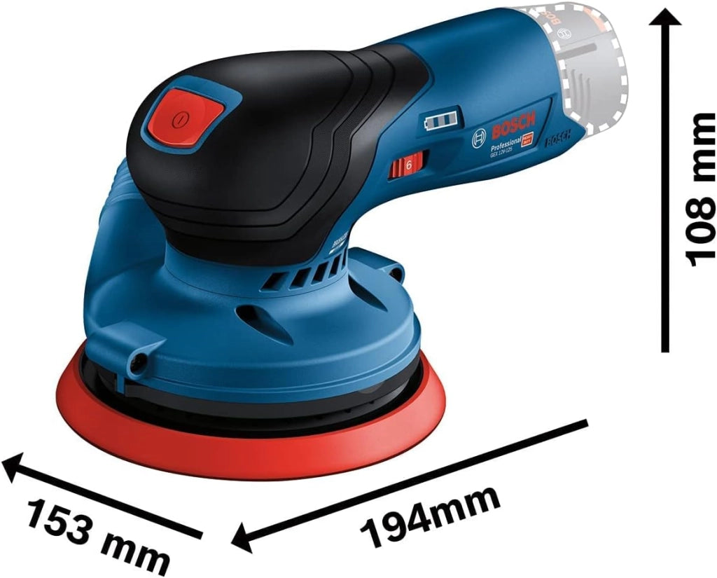Bosch Professional Levigatrice rotoorbitale a batteria GEX 12V-125, 12V System (incl. platorello (125 mm), 1 carta abrasiva, sacchetto raccoglipolvere, senza batterie e caricabatterie, in L-BOXX 136)