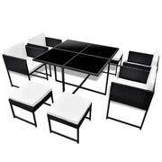 Set da Pranzo da Giardino 9 pz | Set Salotto da Giardino con Cuscini in Polyrattan Nero