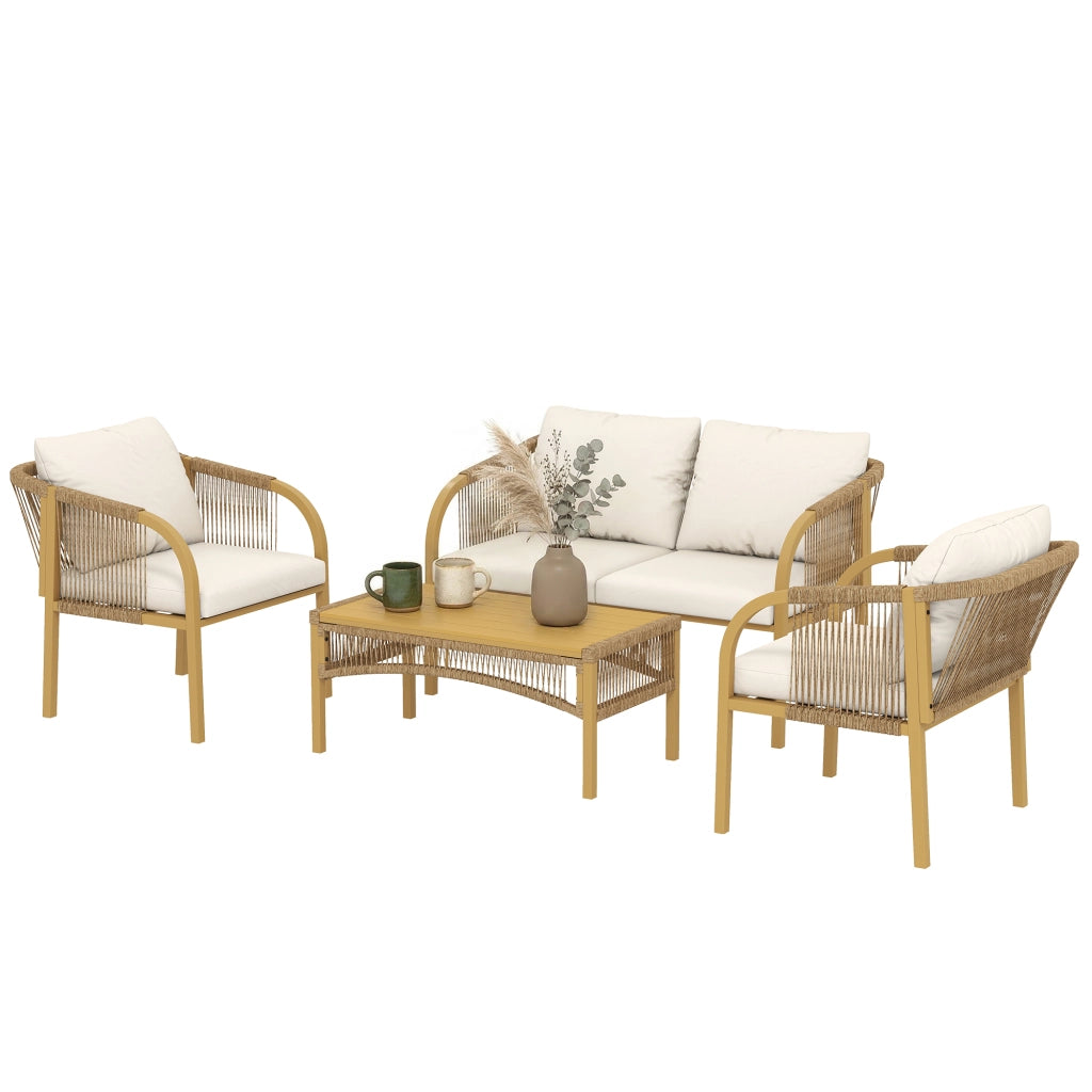 Set da Giardino 4 Pezzi con Divano 2 Poltrone Tavolino Cuscini ¨C zephmum ¨C Resina Intrecciata Grigio Verde 120x72x73cm