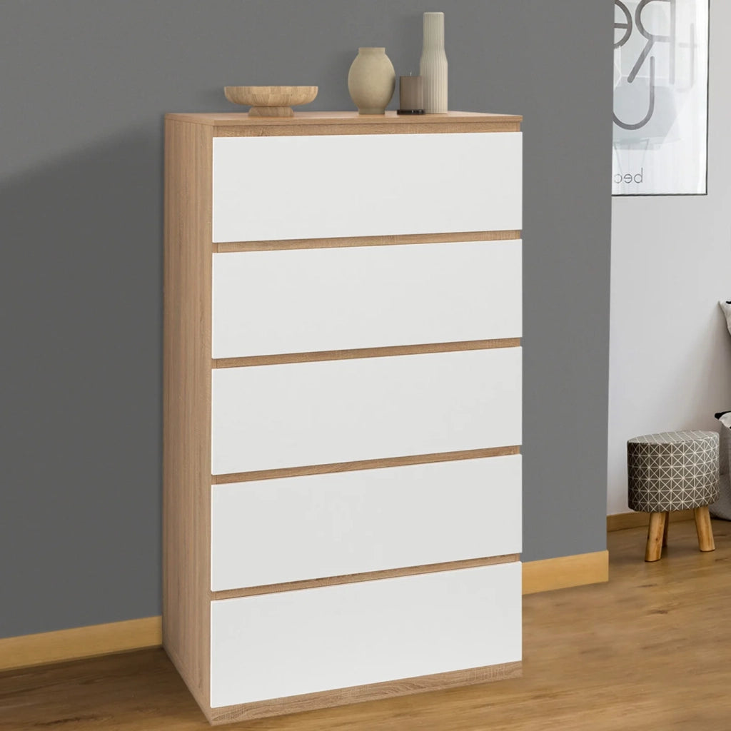 IDMarket - TOMI Cassettiera a 5 cassetti, 60 cm, faggio e look bianco