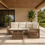 Set Divano da Giardino 5 pz Beige e Bianco Crema polyrattan 3435120