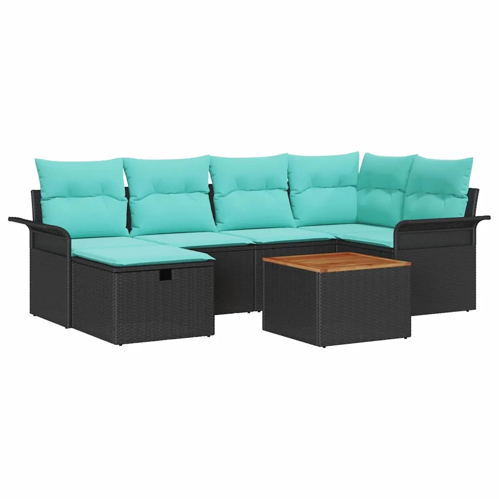 Set Divano da Giardino con cuscino 7 pcs Nero polyrattan 3359459