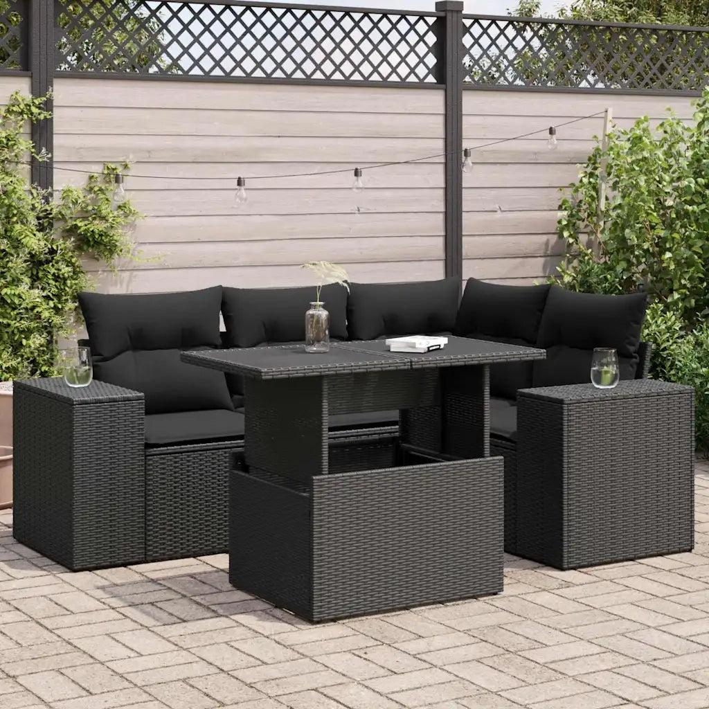 Set Divani da Giardino 5 pz con Cuscini in Polyrattan Nero 3326786