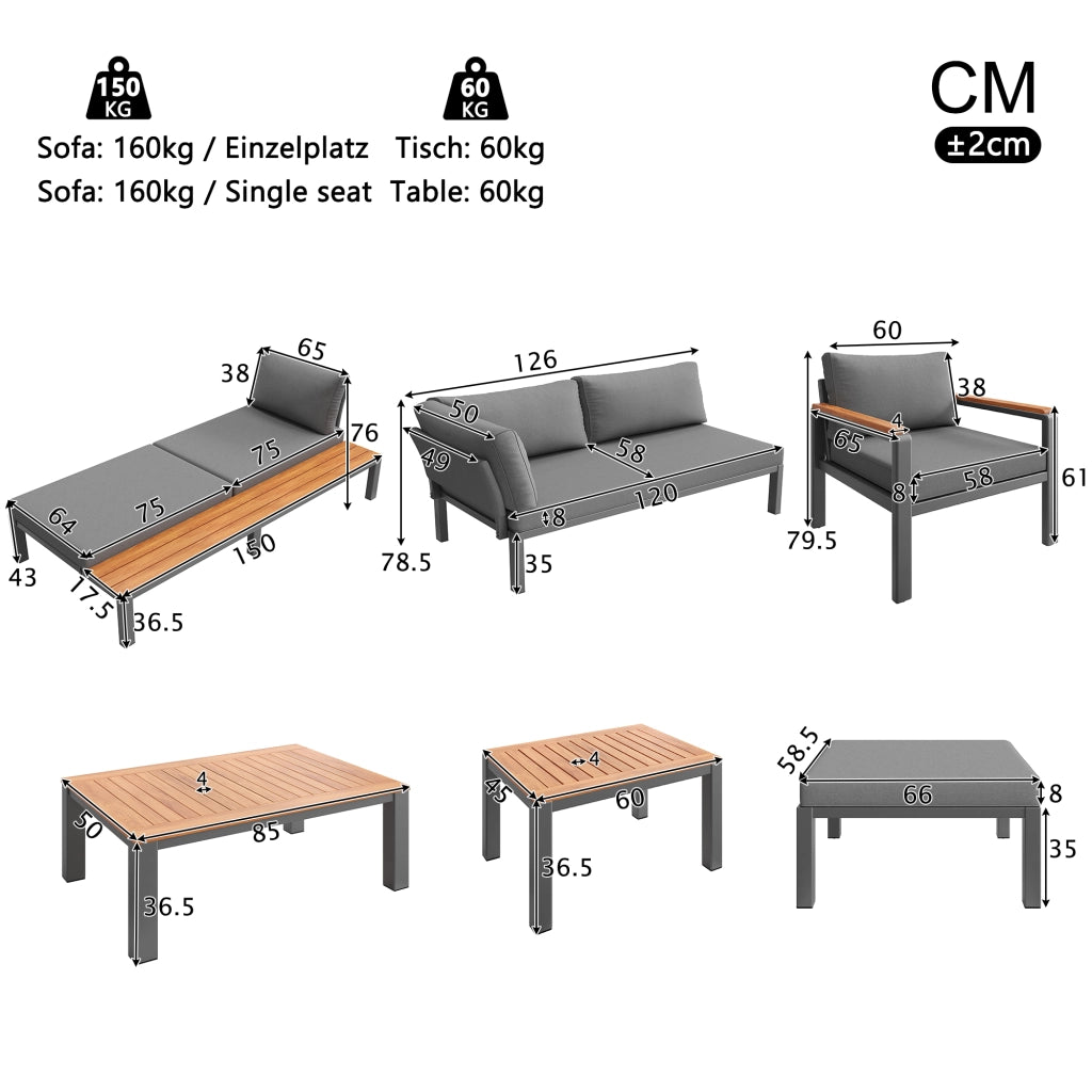 Set Divano da Giardino Modulare ¨C MINIMAL ¨C Polyrattan Grigio con Cuscini e Tavolino in Legno