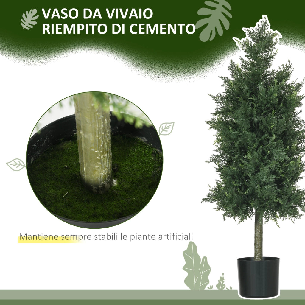 Set 2 Piante Finte in Vaso ¨C zephmum ¨C Verde, Plastica PP, Acciaio, Cemento, PE, 38x12.5x90 cm