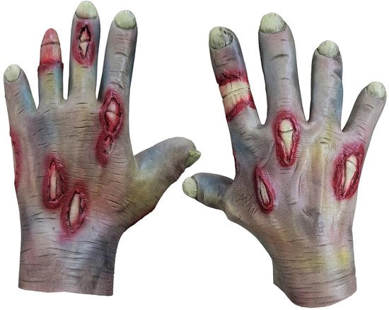 Manopole Zombie - Fatto a mano - Dimensioni adulte - Latex biodegradabile - Disegno realistico - Ideali per Halloween - 1 coppia - Manopole da costume