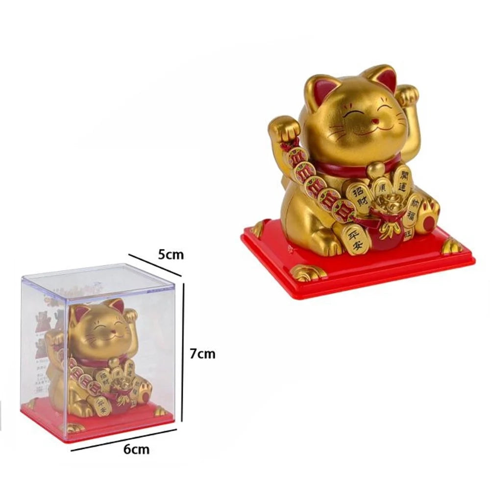 Trade Shop - Gatto Portafortuna Maneki Neko A Energia Solare Con Fila Di Monete Rame 5x6x7cm 73773 -