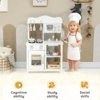 Cucina giocattolo in legno con suono, accessori, lavello e microonde, per bambini a partire dai 3 anni, Bianco