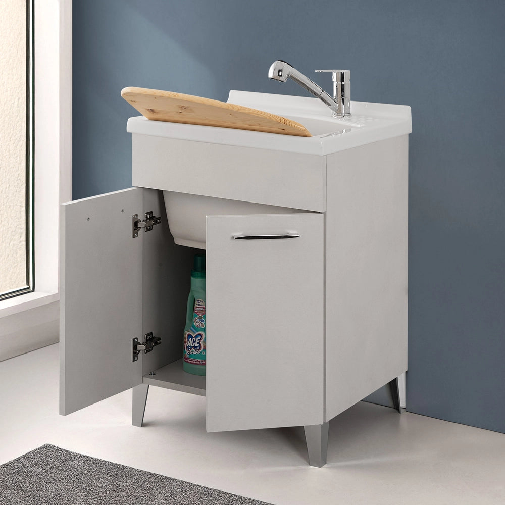 Mobile lavatoio 60x50 grigio calce Moon con vasca in ceramica Dolomite