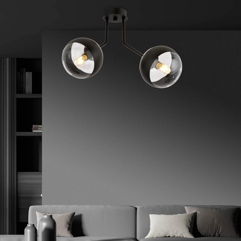 Plafoniera Emibig Nova 2xE14 nero/trasparente dimmer