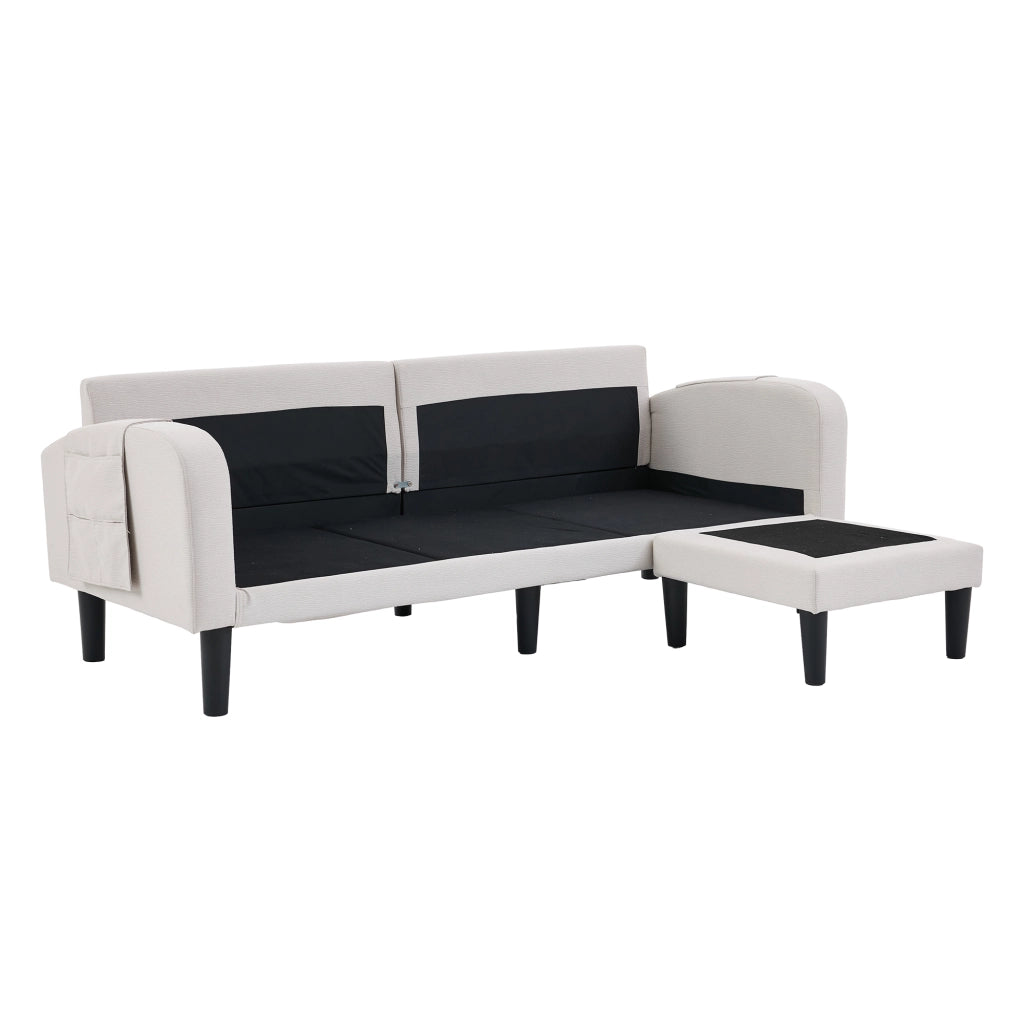 Divano ad angolo 3 posti con chaise longue e tasche laterali, struttura modulare in tessuto beige 204 × 136 × 80 cm
