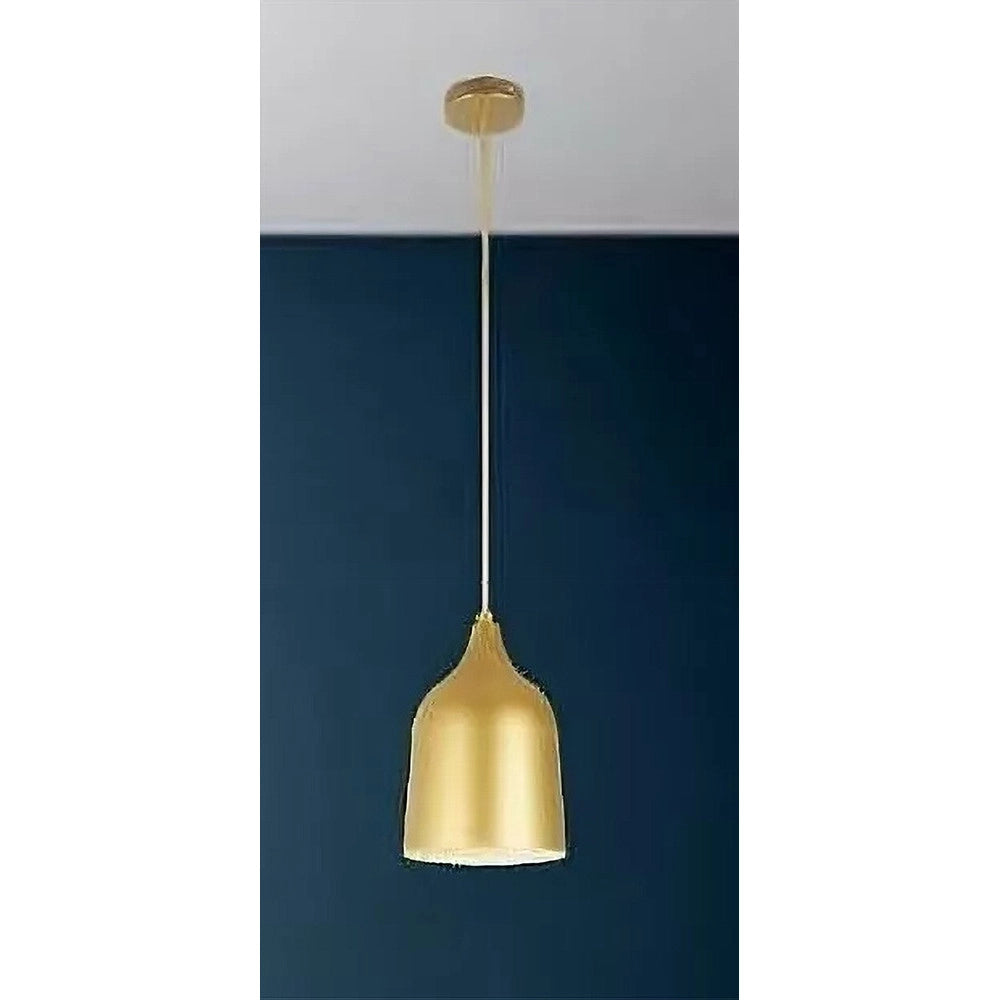 Trade Shop - Lampadario A Sospensione E27 Ferro Paralume Moderno Contemporaneo Campana Oro Bianco 33306 -