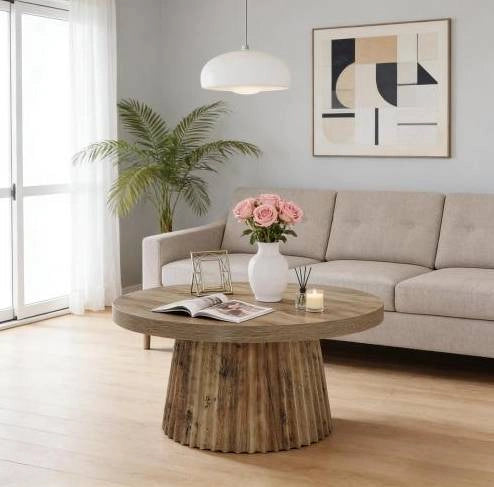 Tavolino da caffè rotondo 80 cm in MDF marrone
