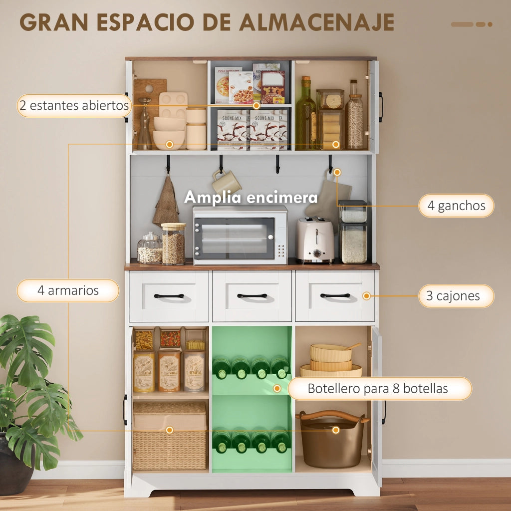Armadio Cucina con Porte e Cassetti ¨C zephmum ¨C Bianco 100x38x172 cm