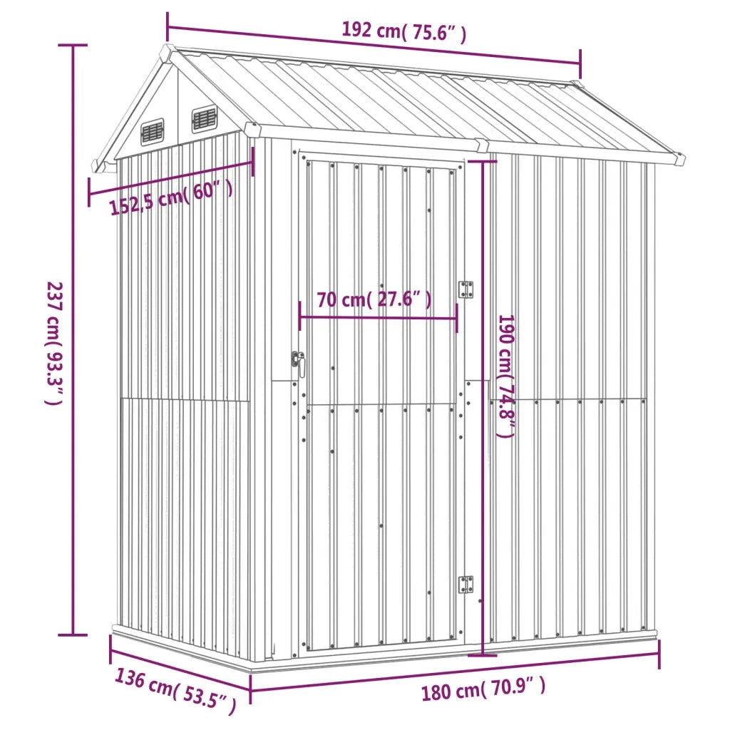 Casetta da giardino grigio chiaro 192x152,5x237 cm in acciaio zincato 364530