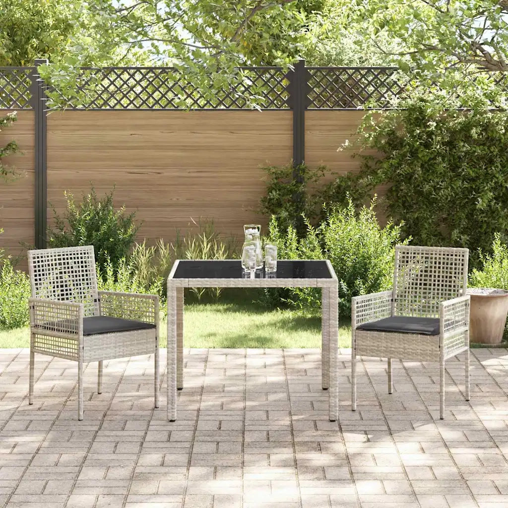 Set da Pranzo per Giardino 3 pz | Set Salotto da Giardino Grigio chiaro polyrattan