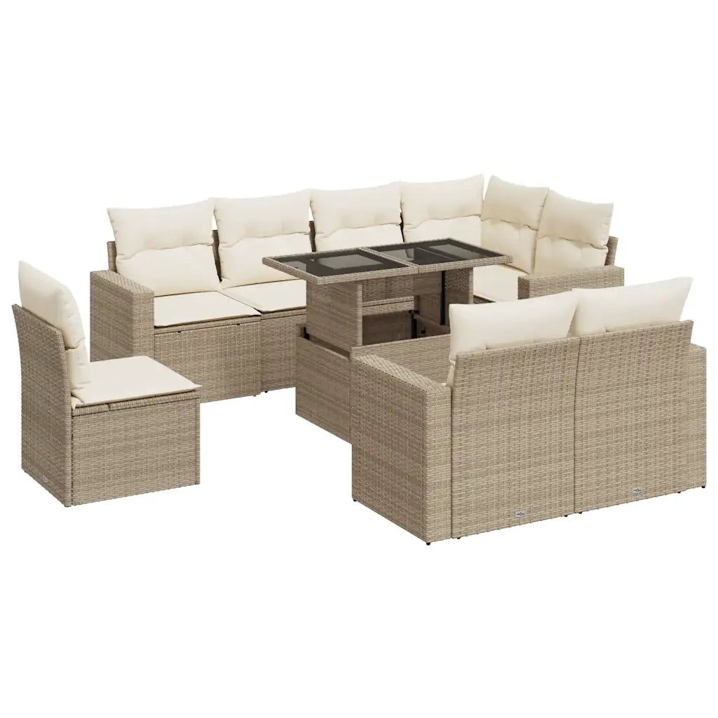 Set Divano da Giardino 9 pz con Cuscini Beige in Polyrattan 3326339