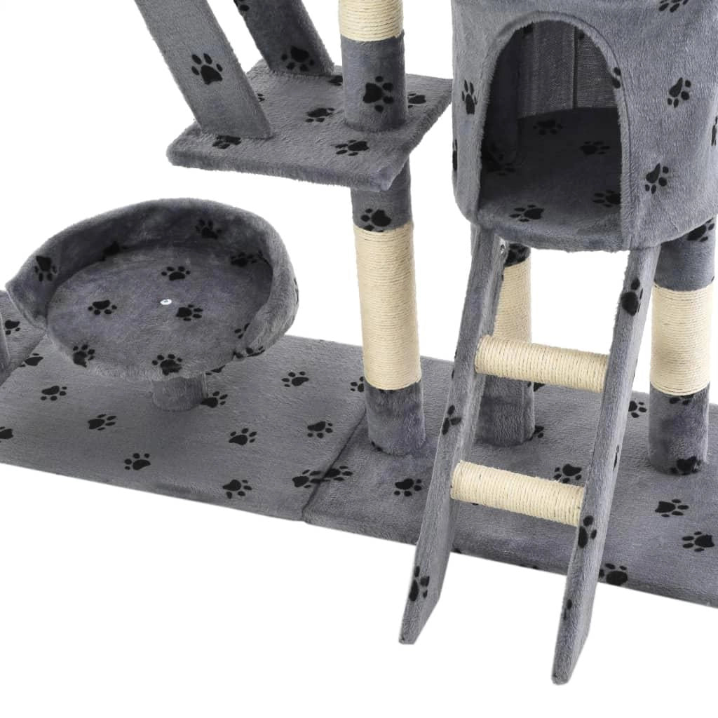 Tiragraffi albero per gatti cuccia per gatti giocattolo animale di peluche 230-250 cm impronte di zampe grigio 3702047