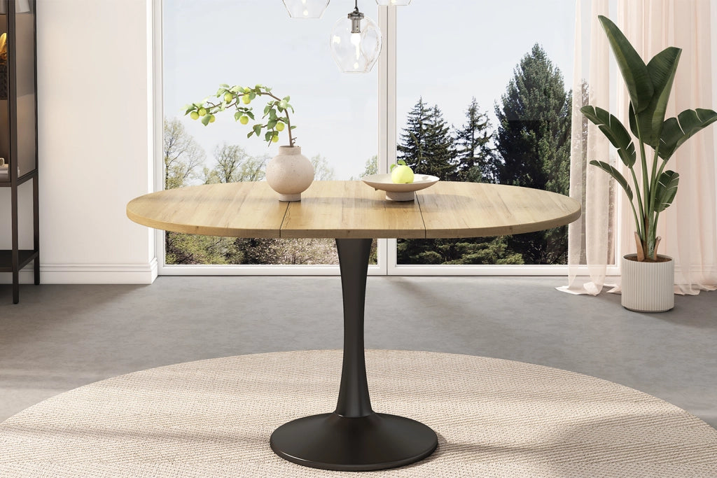 Tavolo da pranzo allungabile ovale in MDF finitura rovere, 100 kg, design moderno salvaspazio