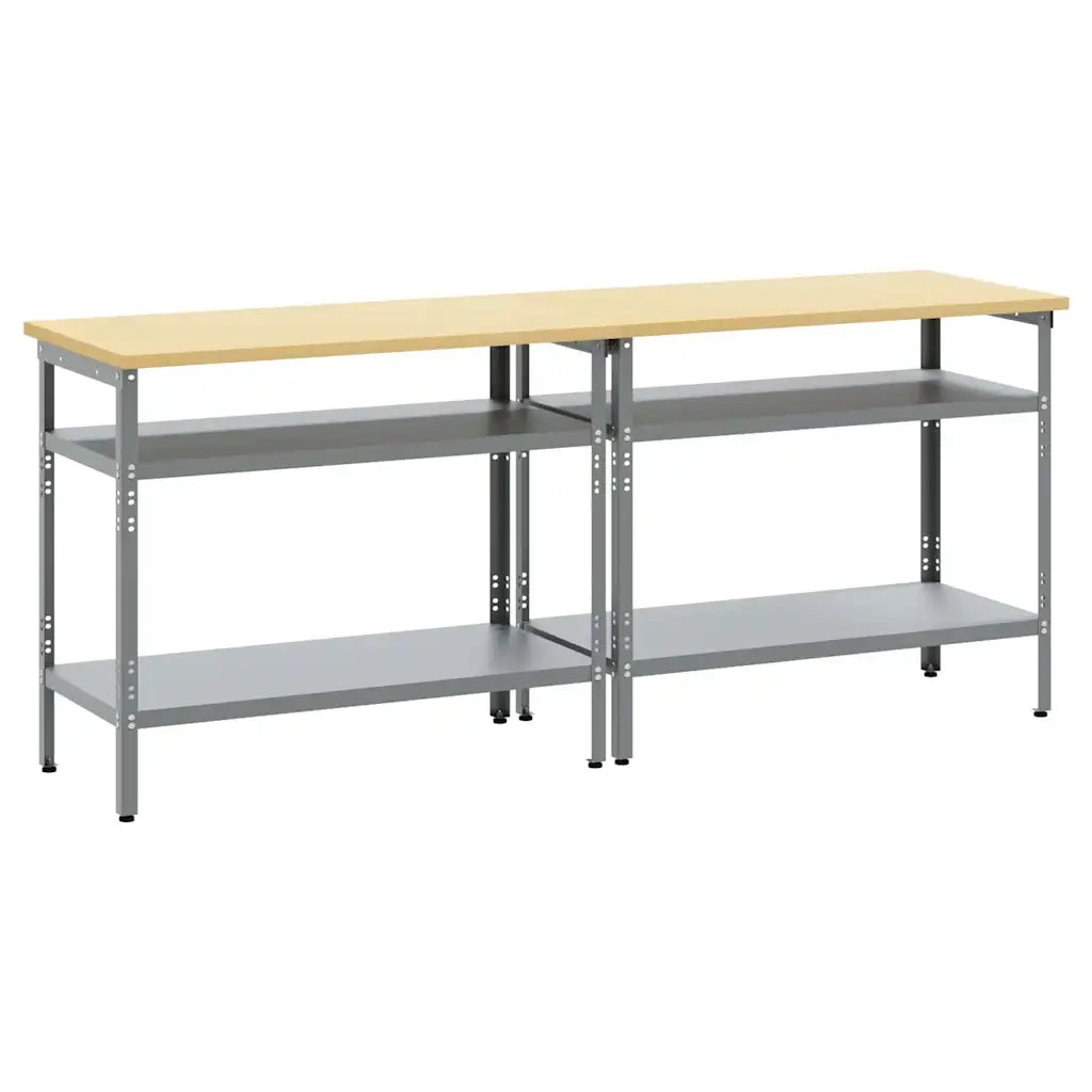 Set banco da lavoro 2 pcs Beige e grigio 200 x 55 x 85 cm 3321390