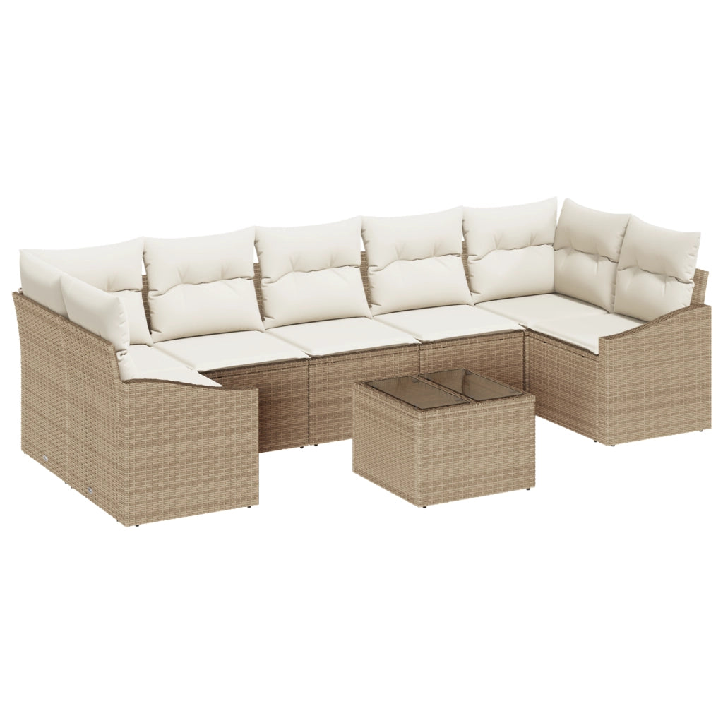 Set di Divani da Giardino da 8 Pezzi con Cuscini Beige in Polyrattan