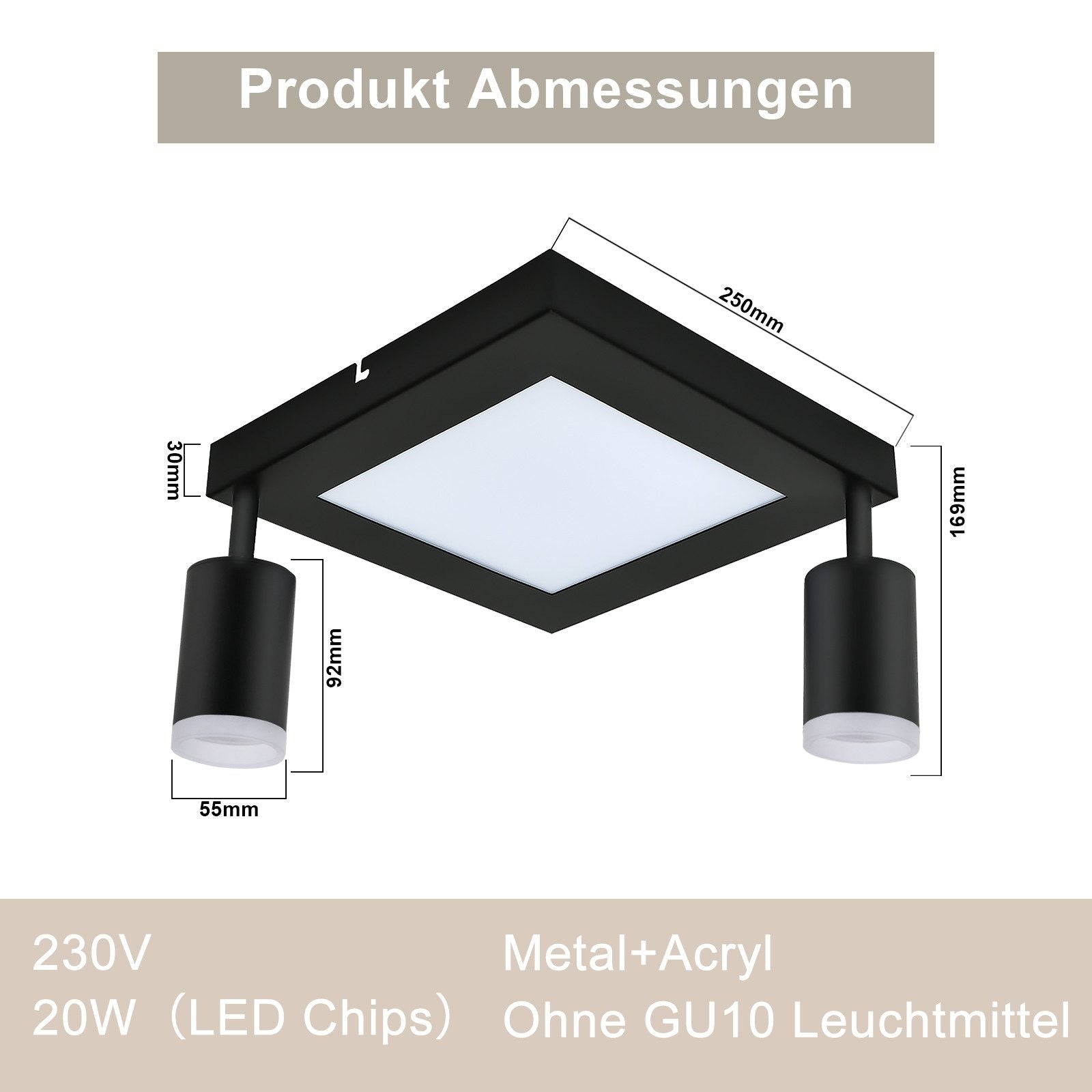 ZMH Faretto da soffitto 2 fiamme nero 3000K faretto da soffitto lampada da camera da letto per corridoio