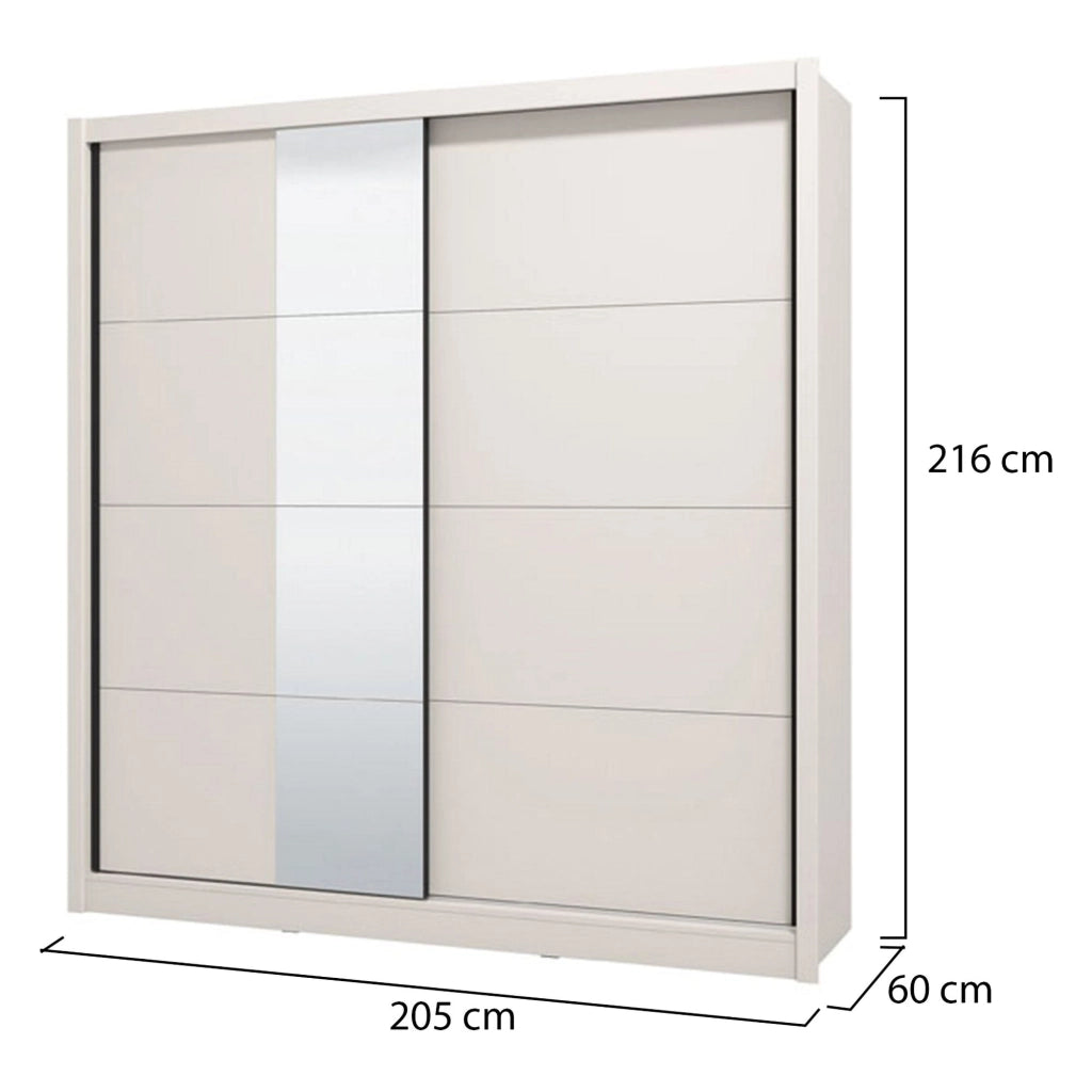 Armadio Camera da Letto Orero, Guardaroba Grande Appendiabiti, 205x215.5h cm Bianco Beige