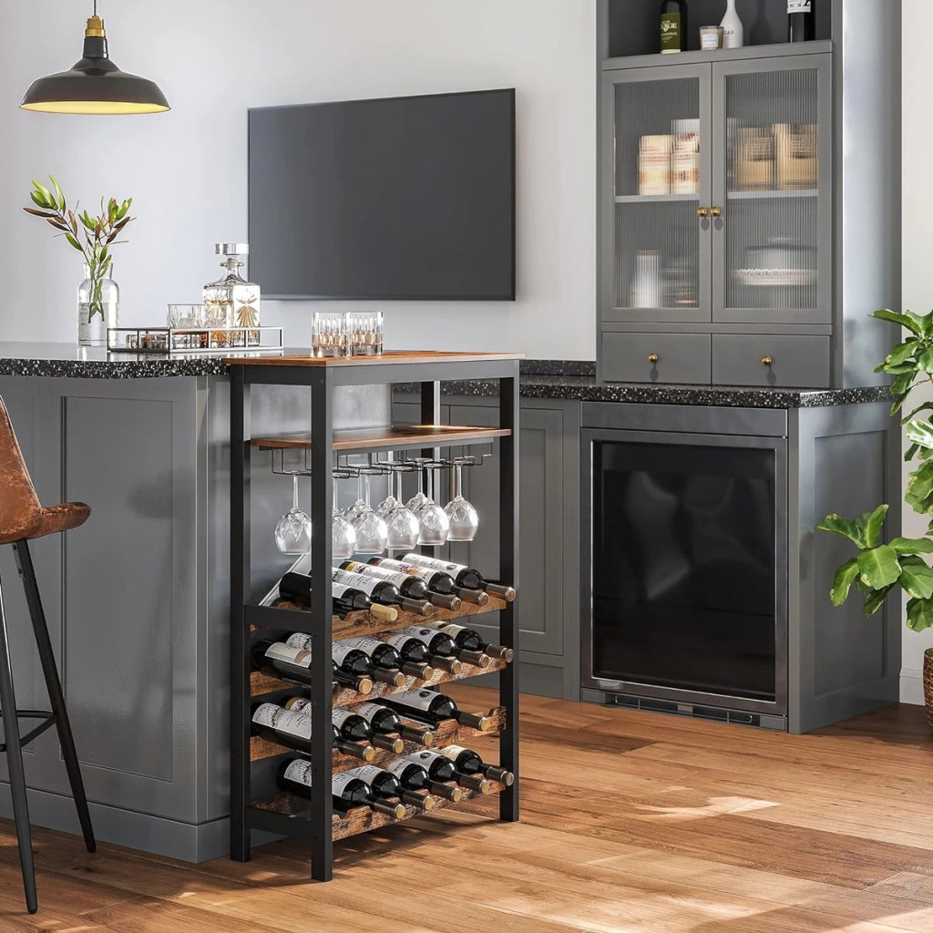 Barek Cantinetta per Vino Industrial in Bambù e Acciaio