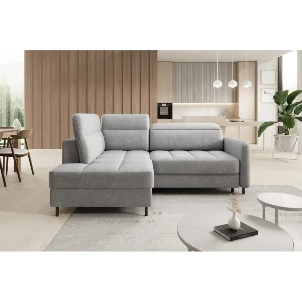 Divano letto angolare sinistro BARNEA 208 cm grigio chiaro con contenitore