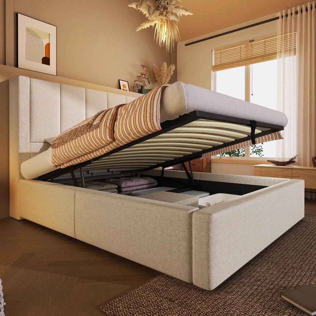 Letto imbottito idraulico 90x200 cm colore beige lino