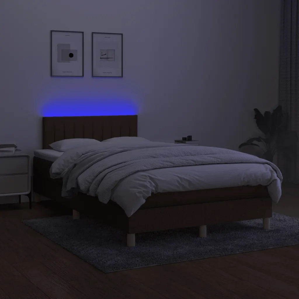 vidaXL Letto a Molle Materasso e LED MarroneScuro 120x190cm in Tessuto