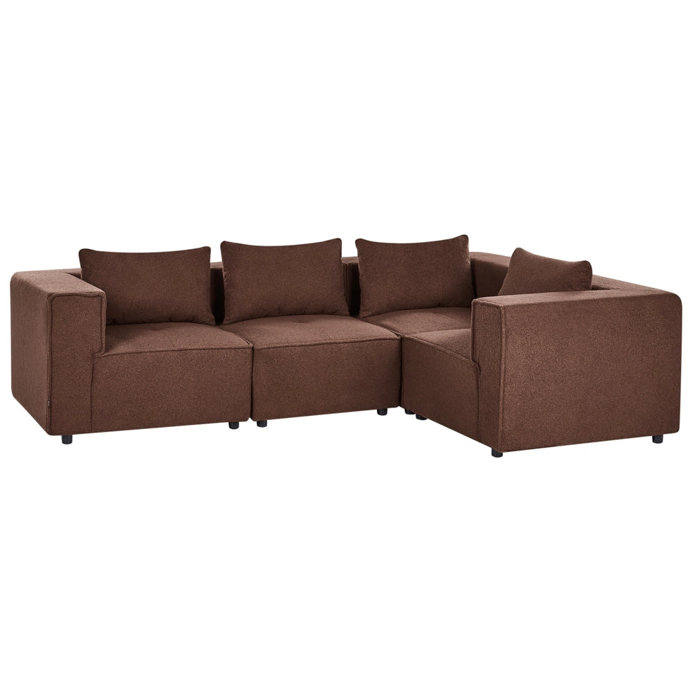Divano a 4 posti in tessuto bouclè modulare marrone lato sinistro stile minimale moderno
