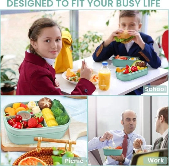 Lunchbox in Scatola 1900 ml, Cassetta per Pane con 5 Cesti, Scatola per Spuntini Duratura con Cucchiaio, 2-Livello di Lunchbox per Adulti e Bambini, Cassetta per Pane per Scuola, Lavoro, Picnic, Viaggi