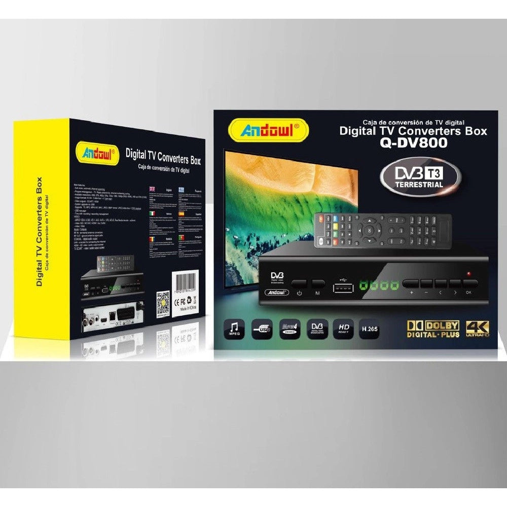 Trade Shop - Decoder Digitale Terrestre Dvb T3 Hd 4k Dolby H.265 Usb Scart Lan Q-dv800 -