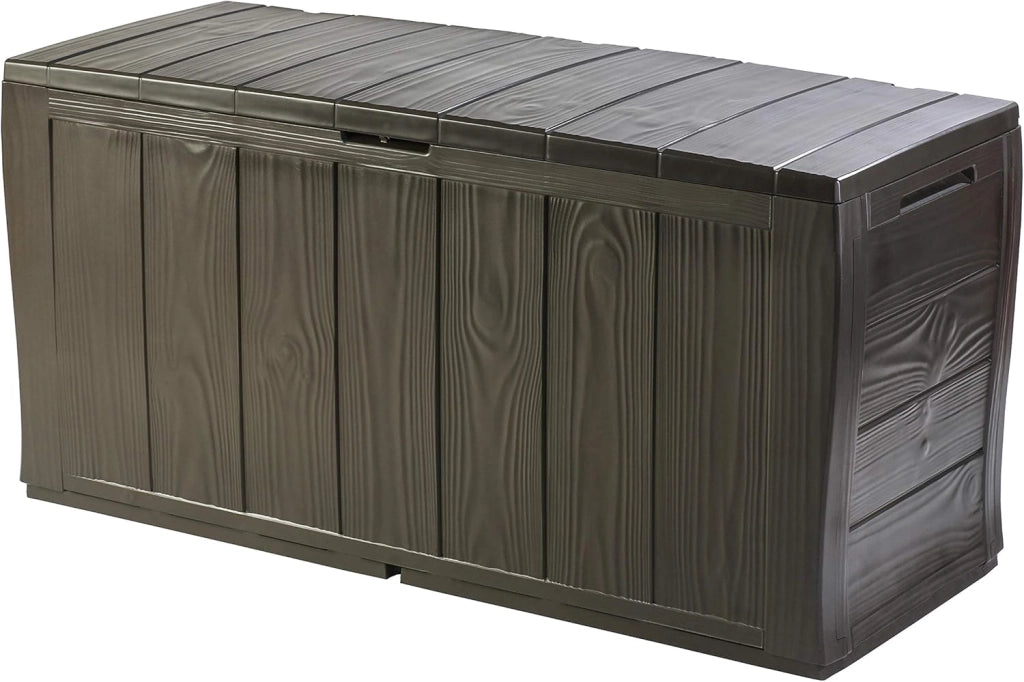 Baule da Giardino in Resina Effetto Legno con Ruote e Chiusura Lucchettabile Colore Marrone Sherwood Keter
