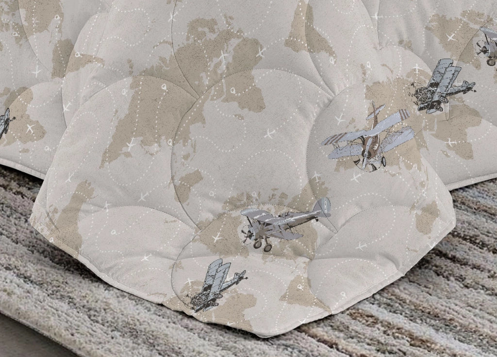 Trapuntino Piumino Estivo Linea Pensieri Delicati Disegno Aerei Colore Beige - Singolo - Beige
